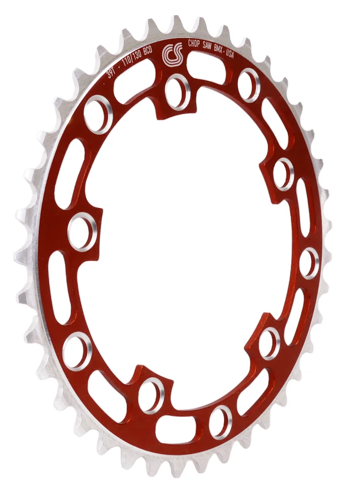 Chop Saw I 39T BMX Single Speed Bicycle Chainring 110/130 bcd - RED ANODIZED - Image 1 of 1