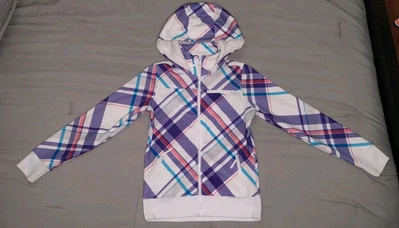 Empyre Women’s Sweatshirt Argyle/ Plaid Bonded Fleece Full Zip Hoodie size Med - Image 1 of 4