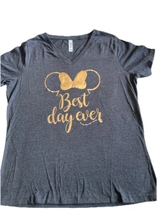 Minnie Mouse Ears “Best Day Ever” Printed On Bella Vneck T-Shirt Woman’s Size L - Picture 1 of 12