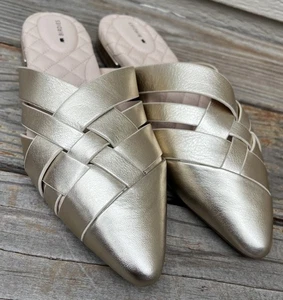 Neu! Birdies The Dove Damen 8 gold gekreuzte Leder Pantoletten Pantoletten - Bild 1 von 10