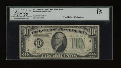 DBR 1934-C $10 FRN New York Fr. 2008-Bw Wide Legacy 15 Serial B89186260E - Image 1 of 2