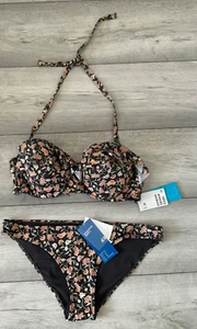 H&M BIKINI NERO CON VOLANT FLOREALE..NUOVO..TAGLIA 16..36D.. - Foto 1 di 5