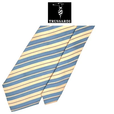 Trussardi Collection Tie - Blue Yellow Stripes Pattern Vintage Silk Italy Tie - Image 1 of 4