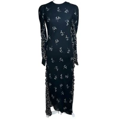 Vestido Largo Tibi Negro Multi Lila Estampado Floral Florencia Midi Volantes Talla 00 Foto 1 de 4