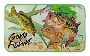 "Gone Fishin' Big Mouth Bass Guy Harvey River Front Scene" Welcome Mat 29X18 - Picture 1 of 3