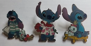 Disney Pin Lot Stitch PJ Pillow Scrump Love Hearts Sitting on Bench LE #K76 - Picture 1 of 5