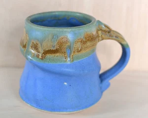 LARGE 16oz Stoneware Ceramic Studio Art Pottery Mug Art Blue Coffee Signed cup - Picture 1 of 5