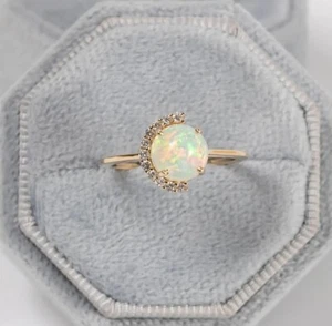 Fire Opal 3Ct Natural Round Women's Beautiful Wedding Ring 14K Yellow Gold Over - Picture 1 of 4