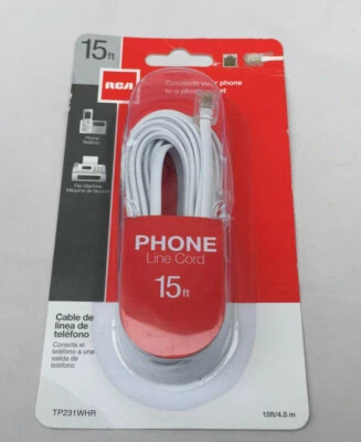 RCA 15 foot white Phone Line Cord connects your phone to a phone outlet TP231WHR - Image 1 of 4