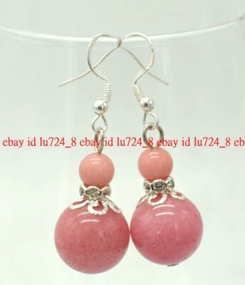 Pendientes de plata 925 redondos de rodocrosita rosa natural de 6 mm 14 mm Foto 1 de 4