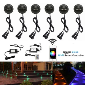 6X Black Smart Wifi Half Moon 35mm RGB 12V LED Deck Stair Step Fence Rail Lights - Picture 1 of 12