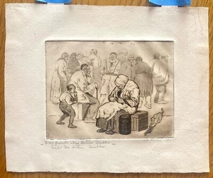 ? H ? Phillips Original Pencil signed Etching ? Jewish Immigrants ? Dated '17 - Picture 1 of 6