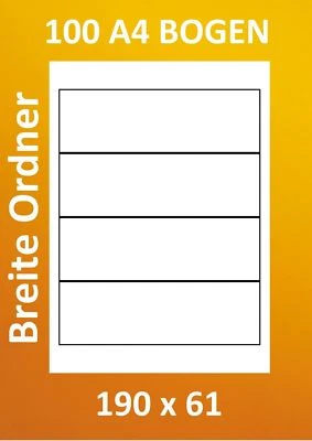 ETIKETTEN 190 x 61 MM AUF 100 A4 BOGEN SELBSTKLEBEND BESTE 70g/qm QUALITÄT - Bild 1 von 3