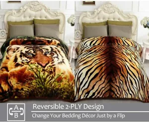 Animal Print Blanket Wolf Tiger Lion Design Thick Soft Fur Mink Blankets Queen - Picture 1 of 49