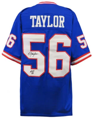 Camiseta de fútbol personalizada firmada por Lawrence Taylor azul T/B con HOF'99 - (CERTIFICADO DE AUTENTICIDAD SCHWARTZ) Foto 1 de 3
