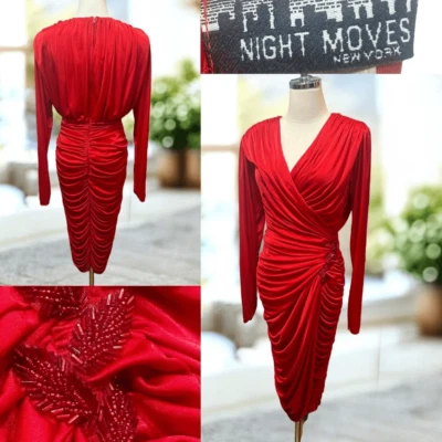 Vestido de cóctel NIGHT MOVES retro acanalado adornado con cuentas graduación talla 13/14 Foto 1 de 4