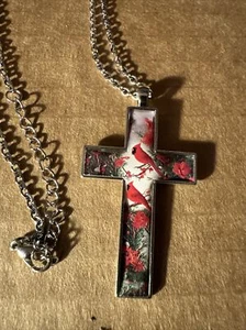 Love All Of These Cardinals On This Colorful Cross Necklace - Picture 1 of 5