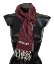 MISSONI Scarf Maroon 100% Cashmere Unisex Neck Wrap Fringes 170cm x 27cm $500