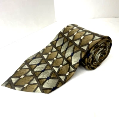 Corbata para hombre Van Heusen 100 % seda oro y bronceado patrón geométrico de diamantes 58x3,75 Foto 1 de 4