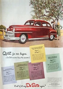 1946 DeSoto Red Car Vintage ad quiz for car buyers owners know the answers - Picture 1 of 1