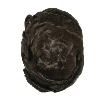 Sistema de reemplazo de cabello humano para hombre Pieza de pelo fino mono poli piel toupee MARRÓN Foto 1 de 4