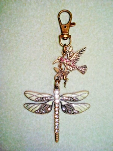 5" Drop Dangle Rhinestone Dragonfly, Fairy, Hummingbird Sparkling Key Ring Glitz - Picture 1 of 8