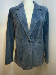 Chaqueta de cuero Denim & Co para mujer Blazer pequeño color denim claro forrada de polietileno - Imagen 1 de 10