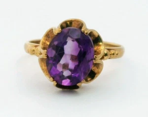 9ct Yellow Gold Statement Ring Purple Amethyst 375 Hallmarked Ring Size N - Picture 1 of 9