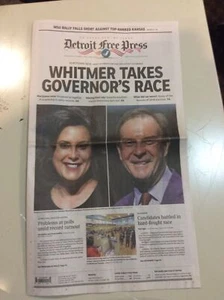 Detroit Free Press 7 novembre 2018 - solo sezione A - Whitmer vince - Foto 1 di 1