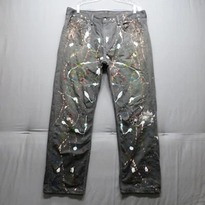 LEVI'S MEN SIZE 38X30 BLACK GRAY COTTON STRAIGHT LEG SPLATTER PAINT DENIM JEANS - Picture 1 of 11