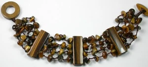 Handmade Bracelet 4 Strand Tigers Eye Statement Wedding Mother of Bride - Picture 1 of 1