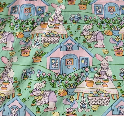 Spring Industries Easter Cotton Fabric Bunny on Green #5840 45"W x 2 Yards - Image 1 of 4