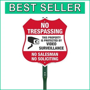 High-Quality No Trespassing Aluminum Yard Sign with Bend-Proof Stake, 12"x11.5" - Picture 1 of 8