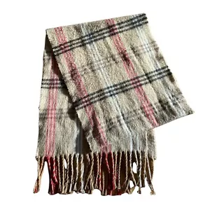 Sciarpa Cejon Made in Italy Frangia Marrone Plaid Nero Crema Righe Rosse - Foto 1 di 2