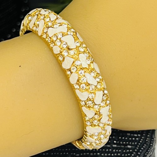 OFF WHITE Bellissimo Bracciale Cerniera Smaltato Oro Bianco Spumante Fiori 4515