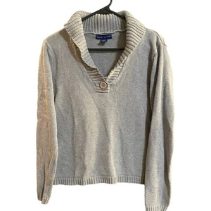 Karen Scott Womens Medium Cotton Gray Sweater w/ Collar - Picture 1 of 7