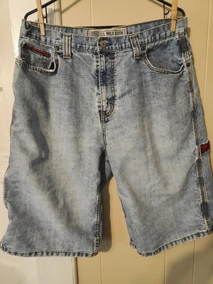 Pantalones Cortos de Jean Y2K Sueltos Polo ASSN Talla 36 Rojo Carpintero Correa Ancha Patinador Grunge Foto 1 de 4