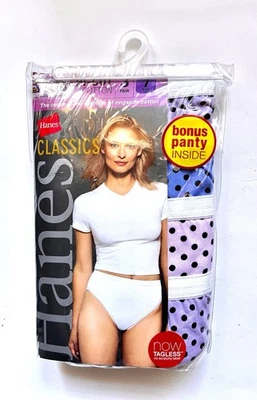 Hanes Classics Women's Panties 4 Pair High Cut Cotton Polka Dot Underwear Size 7 - Image 1 of 3