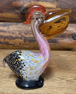 MURANO? HAND BLOWN CONFETTI GLASS PELICAN FIGURINE - Picture 1 of 6