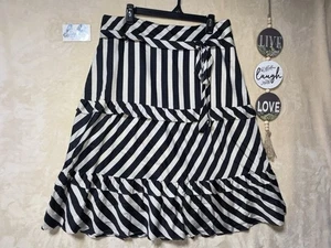 Ann Taylor LOFT Skirt Womens 12 Ruffle Tiers Contrast Stripe Black Cream - Picture 1 of 12