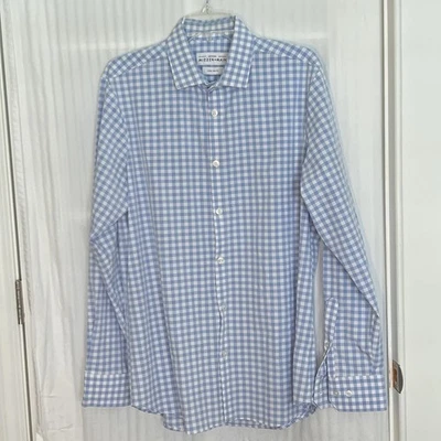 Leeward Mizzen + Main Blue Checked Shirt L Trim Fit Stretch Preppy Roll Tab Slv - Image 1 of 4