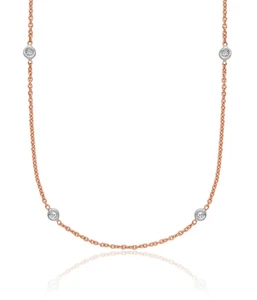 18K Solid Two Tone Gold Lab Diamond Station Chain Necklace - Picture 1 of 29