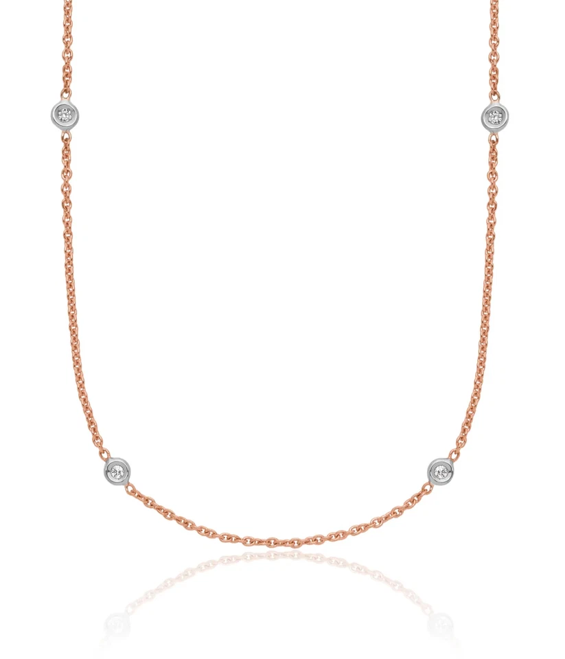 18K Solid Two Tone Gold Lab Diamond Station Chain Necklace - Image 1 of 4