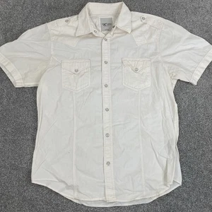 JORDAN CRAIG Shirt Mens L Western Cowboy Short Sleeve Pearl Snap Off White - Picture 1 of 7