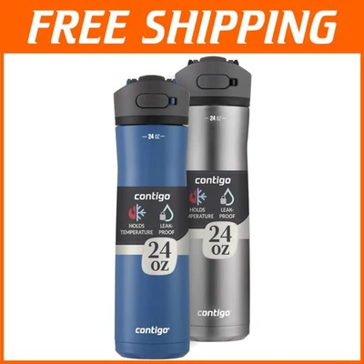 Bottiglie d'acqua in acciaio inox, 24 oz x2 - mais blu e acciaio - Immagine 1 di 4