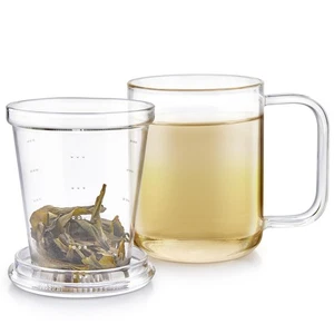 Loose Tea Microdot Glass Mug with Lid – 12oz Single-Serve Borosilicate Glass ... - Picture 1 of 9