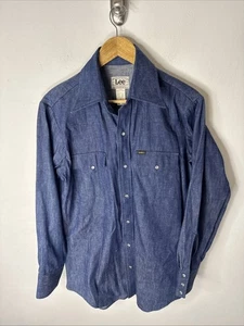 Vintage Lee Western Denim Shirt Men’s 16.5 34 Pearl Snap Selvedge Cowboy Rodeo - Picture 1 of 6