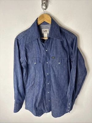 Vintage Lee Western Denim Shirt Men’s 16.5 34 Pearl Snap Selvedge Cowboy Rodeo - Image 1 of 4