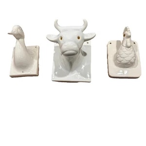 Vintage Kitchen Ceramic Towel Apron Hook Holders Cow & Duck, Roster - Picture 1 of 16
