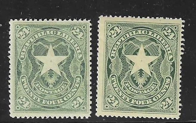 Liberia 1892, 24c star, distinct SHADES, mint NH, rare thus #43 Waterlow - Image 1 of 2